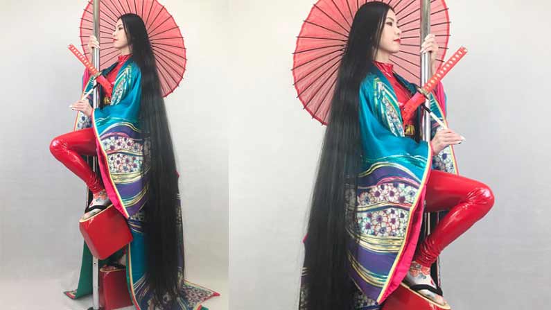 Japan Women Rin Kambe A Six Foot Tall Woman Who Says She Has A Strong Weapon For Expression Japanese Rapunzel With 6ft 3in Hair Has Been Cut For 15 Years World