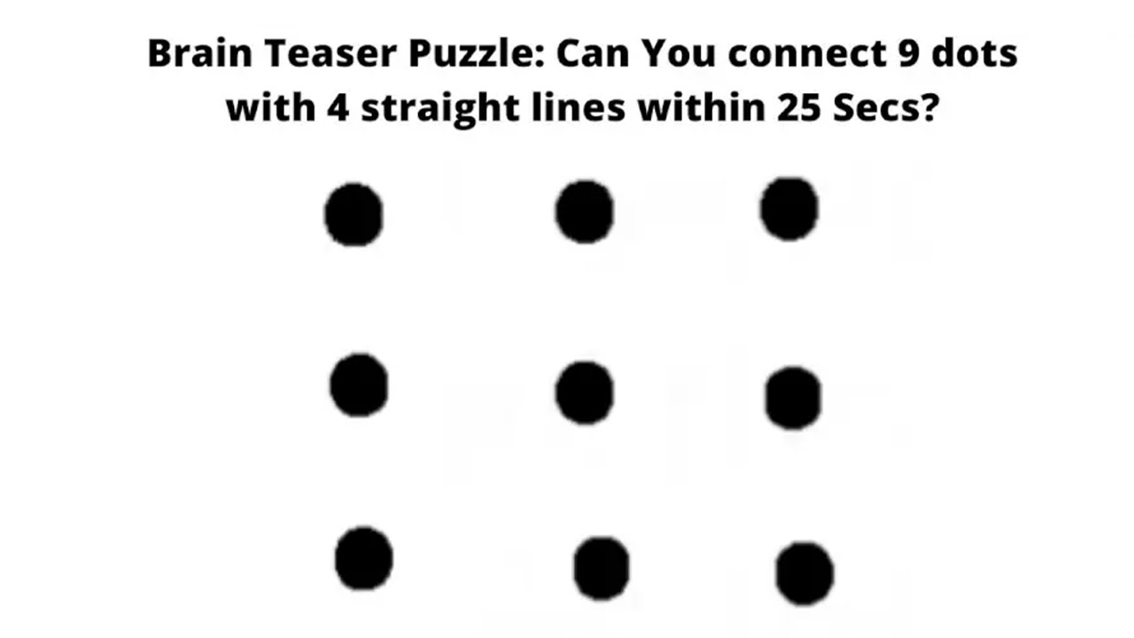 Brain Teaser Puzzle తొమ్మిది చుక్కలను నాలుగు సరళ రేఖలతో కలపండి